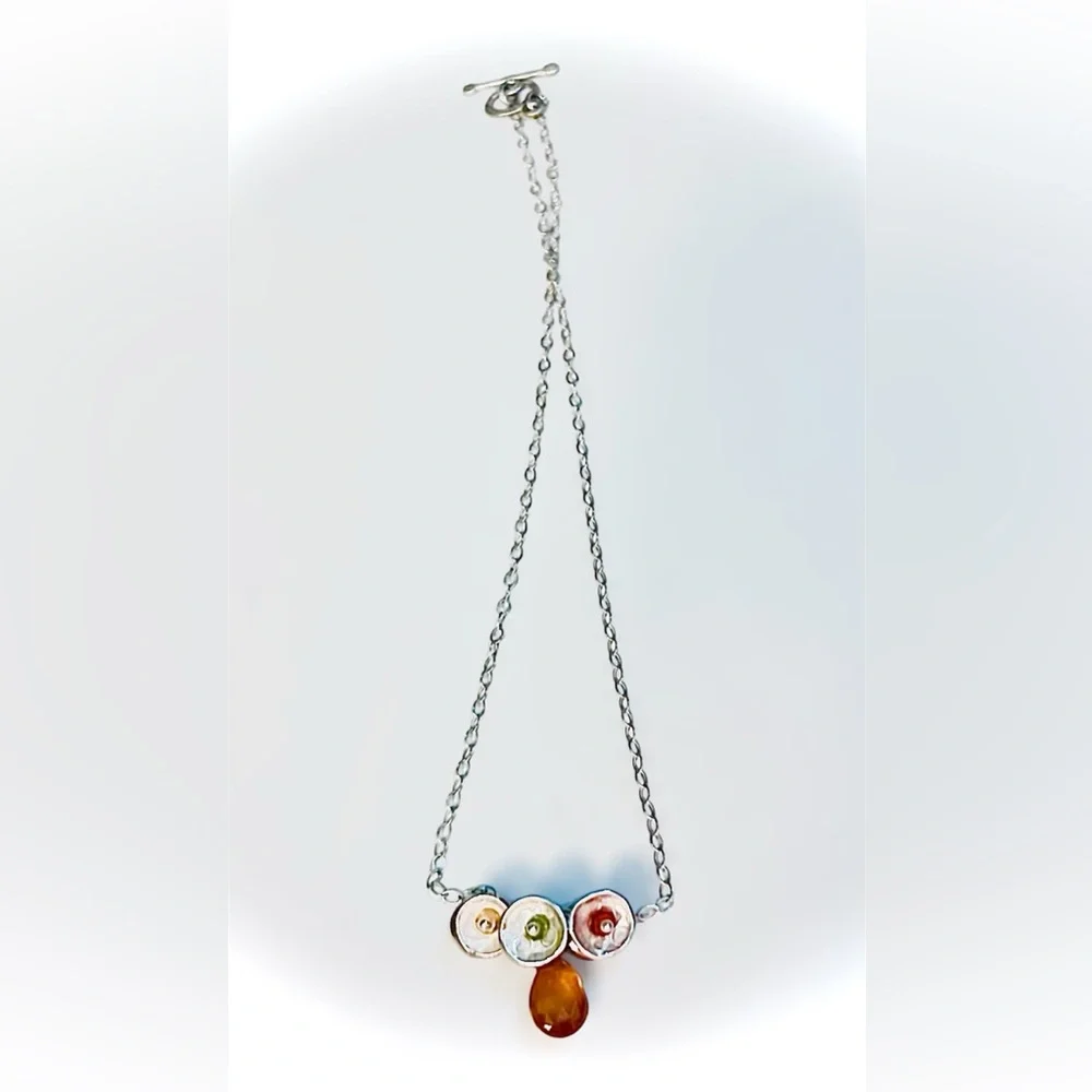 Sterling Silver Multicolor Pendant Necklace with Amber Teardrop - Picture 2 of 8